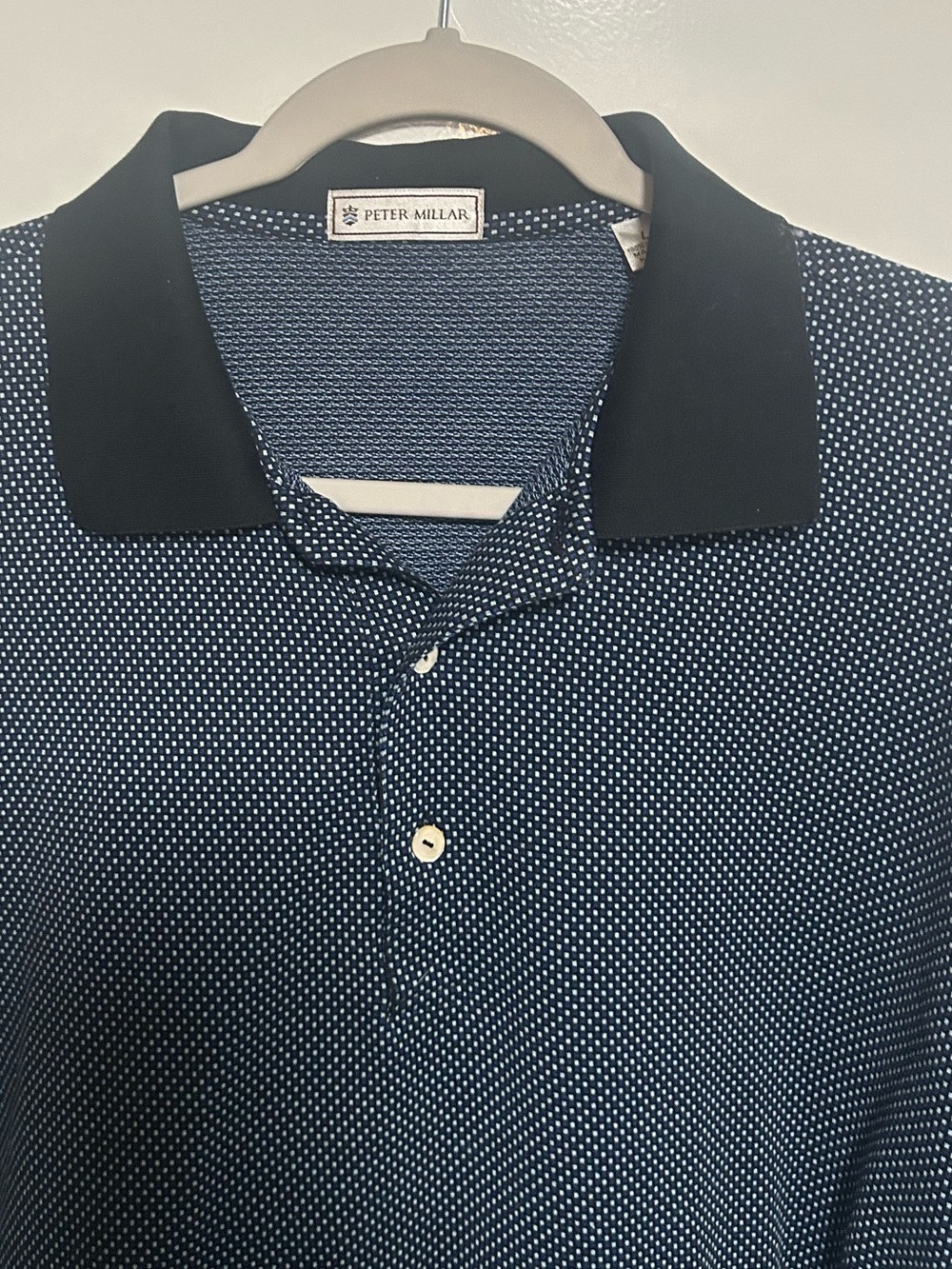 Peter Millar Golf Polo Navy White Polka Dot Sz L